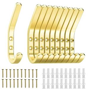 lot 45356 image: GWAAZXGZ Wall Hooks for Hanging Coats - 10 Pack Gold 3.2 Double Hook Design, Hat Organizers, Wall Mount Hangers for Bags and Keys, Perfect for Garage, Workshop, Entryway, Closet, and DIY Projects