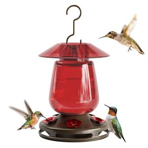lot 45365 image: Hummingbird Feeder, Auslar 16 Ounces Glass Hummingbird Feeders for Outdoors Hanging, Red Hummingbird Feeder with 5 Flower Feeding Ports & Built-in Ant Moat, Rustproof, Leakproof, Barn Lantern Shape