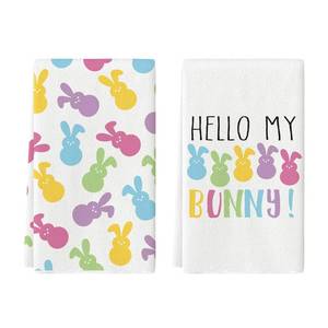 lot 45368 image: Artoid Mode Colorful Rabbits Bunny Easter Kitchen Towels Dish Towels, 18x26 Inch Spring Farmhouse Holiday Decoration Hand Towels Set of 2