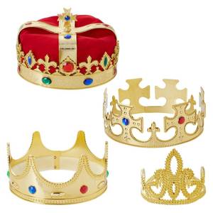 lot 45378 image: BLUE PANDA 4-Pieces King and Queen Crowns Set for Kids - Gold Crowns and Tiara for Royal Theme Birthday Party Costume Accessories and Photo Booth Props - Props For Photobooth