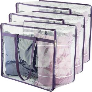 lot 45391 image: Clear Vinyl Zippered Storage Bags (3-Pack) 40L Sturdy Storage Bags for Sweaters, Blankets, Comforters, Bedding Sets and Much More (Purple, 18x15x9)