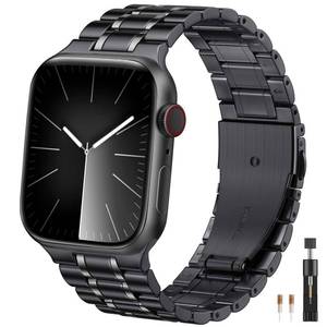 lot 45409 image: Lenrao Compatible with iWatch Bands for Men, 46mm 45mm 49mm 44mm 42mm 41mm 40mm 38mm, Stainless Steel Strap for Metal Apple Watch Bands for Men Series 10 9 8 7 6 5 SE Ultra 2 BlackSilverGold