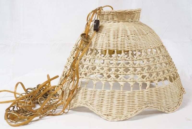lot 3156 image: Wicker Swag Style Chandelier - Comes with Glass Light Cover - Very Cool