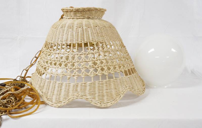 lot 3157 image: Wicker Swag Style Chandelier - Comes with Glass Light Cover - Very Cool