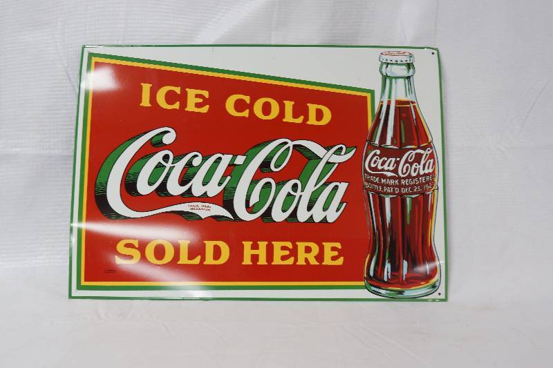 lot 3109 image: Coca-Cola Vinyl Sign - Great for the Man-Cave or Bachelor Pad