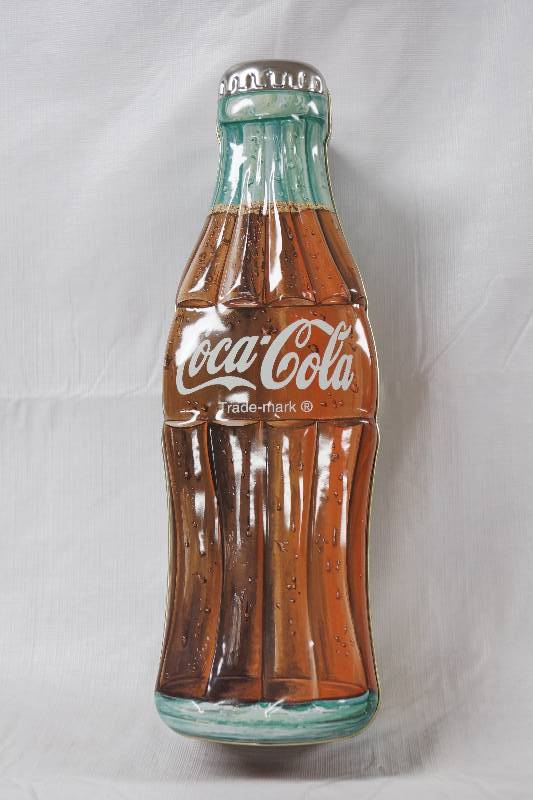 lot 3120 image: Coca-Cola Bottle Shaped Tin Canister - See Photos