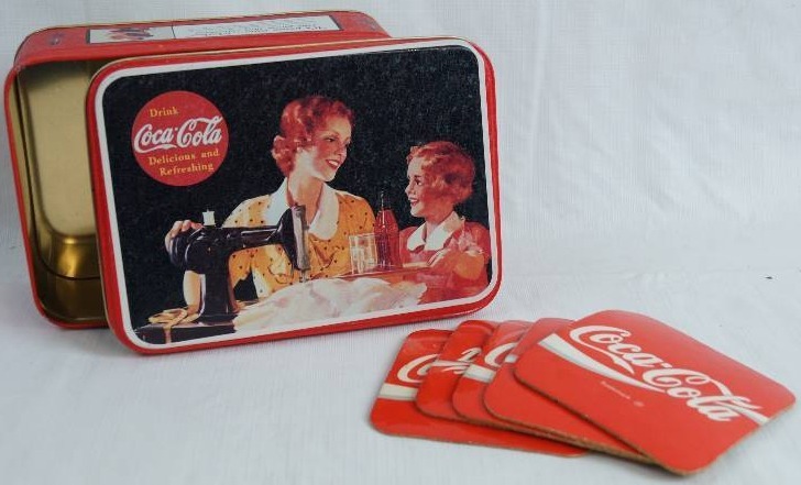 lot 2003 image: Coca-Cola Coasters and Tin Canister - See Photos for Details