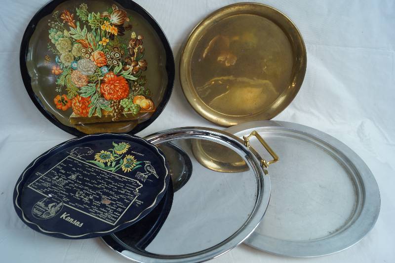 lot 2013 image: Lot of Vintage Tin and Metal Plates - KANSAS CENTENNIAL - Aluminum IMPERIAL and More INDIA and ENGLAND