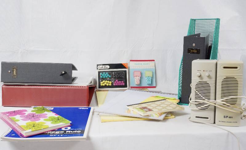 lot 3163 image: Lot of Assorted Office Supplies - Notebooks, Binders, and More - See Photos for Details