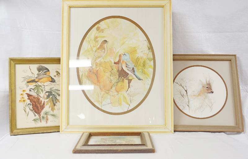 lot 3173 image: Lot of Framed Animal Drawings - Birds and Deer - Very Cute
