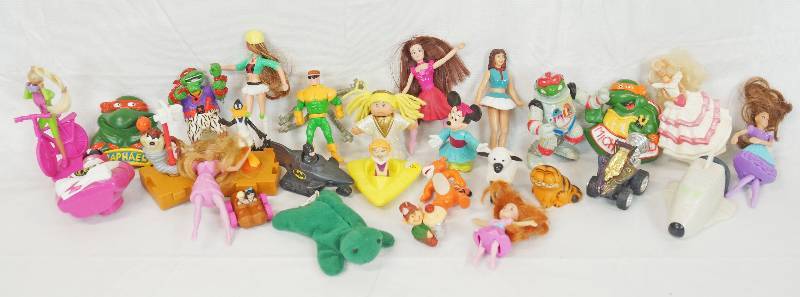 lot 3190 image: Lot of Assorted Toys - Ninja Turtles, Barbies, and More - Comes with White Plastic Box