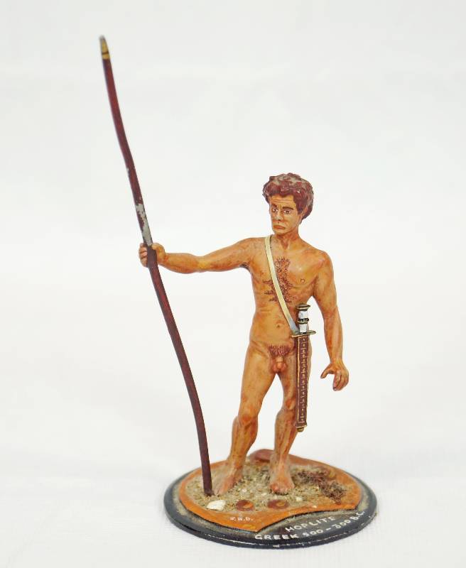 lot 3240 image: HOPLITE - Greek 500-300 B.C. - Small Metal Painted Figurine - MADE IN ENGLAND - SERIES 77 - Highly Collectible