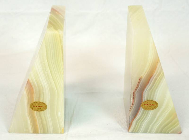 lot 3258 image: White and Tan Noymer Bookends - Real Onyx