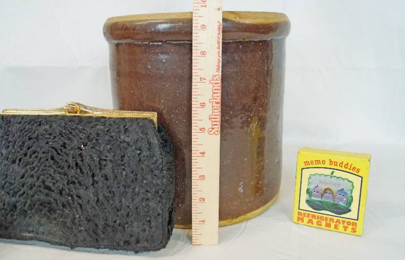 lot 3281 image: Ceramic Brown No.2 Cylinder - Baby Raisins Refrigerator Magnets - Black Neiman Marcus Purse