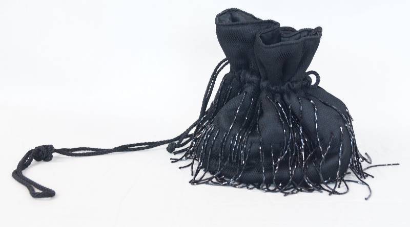 lot 3296 image: Small Black, Dressy, Beaded Drawstring Purse