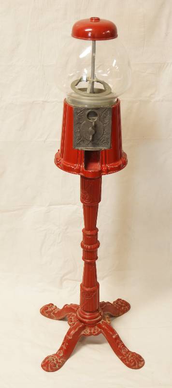 lot 3306 image: Nostalgic Gum Ball Machine - Red Painted Metal with a Glass Globe - NICE