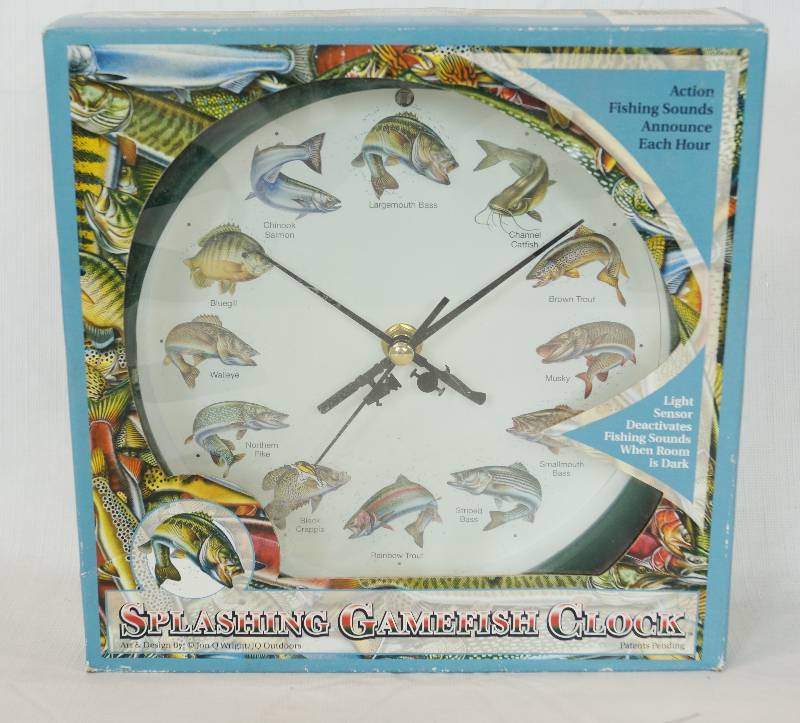 lot 3317 image: Splashing Gamefish Clock - Action, Sounds on each hour Light Sensor for Night NEW IN ORIGINAL BOX