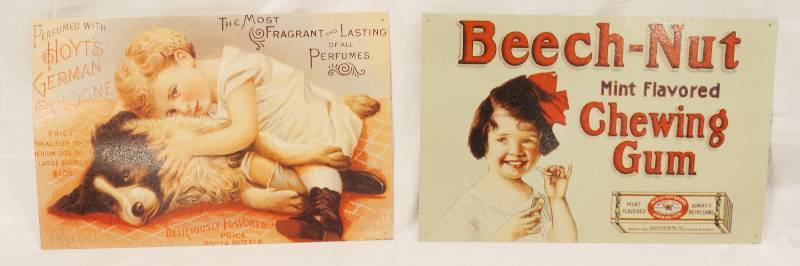 lot 6901 image: Lot of 2 Aluminum Signs - Hoyts German Cologne and Beech- Nut Chewing Gum