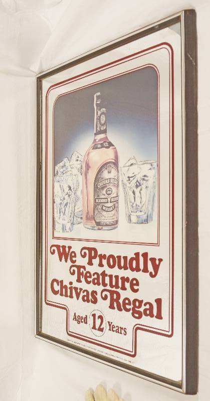 lot 6852 image: BIG Chivas Regal Aged Whiskey Framed Mirror - Very Cool Basement Bar Decor