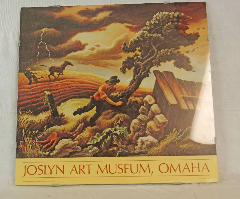 lot 6799 image: The Hailstorm by Thomas Hart Benton (1889-1975) - 1940 temprus on gesso panel - copyright 1986 Joslyn Art Museum Print - In COOL Glass Borderless Frame