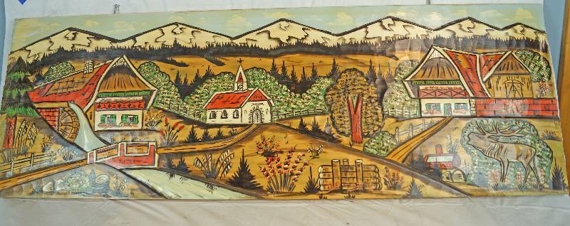 lot 6917 image: Very Large Wood Carved Relief Painting of A European Village - Believed to have come from Europe. This thing is awesome