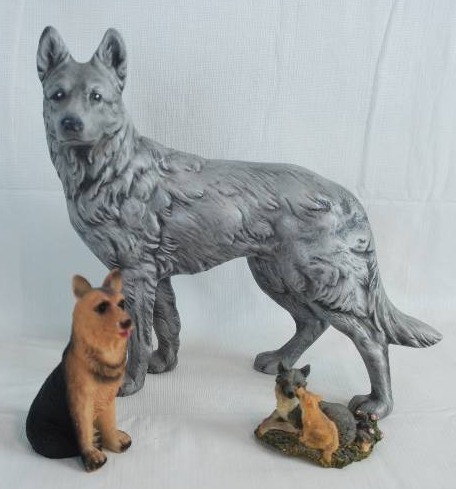 lot 2074 image: BIG Ceramic wold and two German Shepherd Figurines - see pics