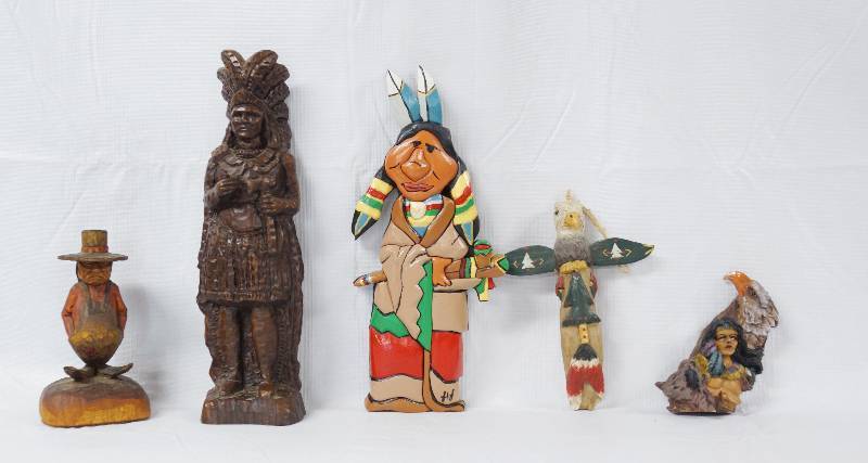 lot 3489 image: Lot of 5 Unique Native American Figurines - Various Styles and Materials See Pics