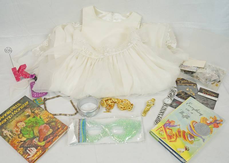 lot 3339 image: Lot of Books, Jewelry and Youth White Dress - Very Neat