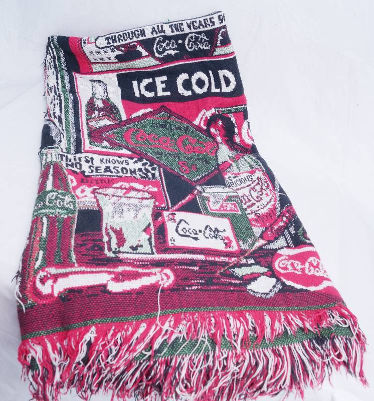 lot 3126 image: Coca Cola Themed Woven Throw Blanket - 68 x 46 Great Decor