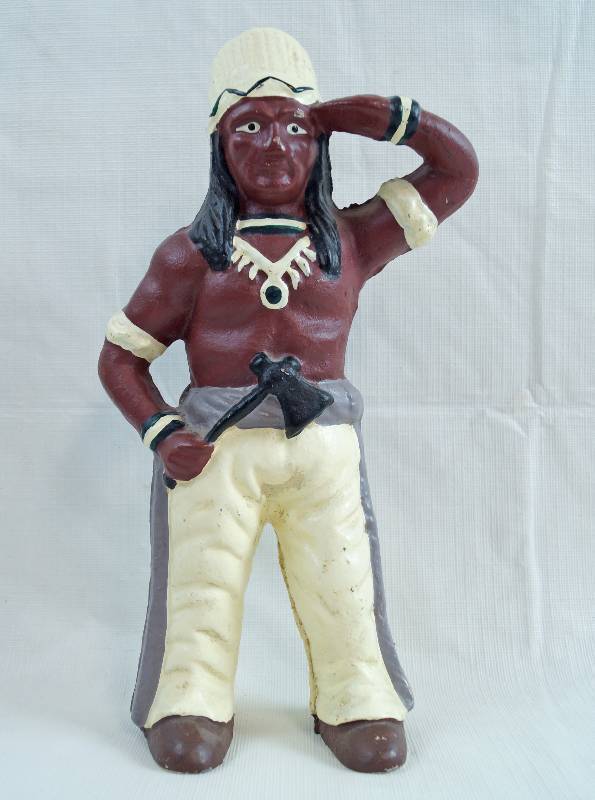 lot 2273 image: Very Heavy Cast Iron Painted Native American Figurine - Highly Collectible Must See