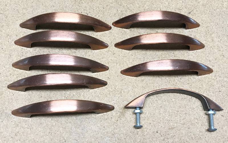 lot 3330 image: Lot of 9 Matching Cupboard Drawer  Door Handles - Neat - 3 Mount Space - See Photos for Details