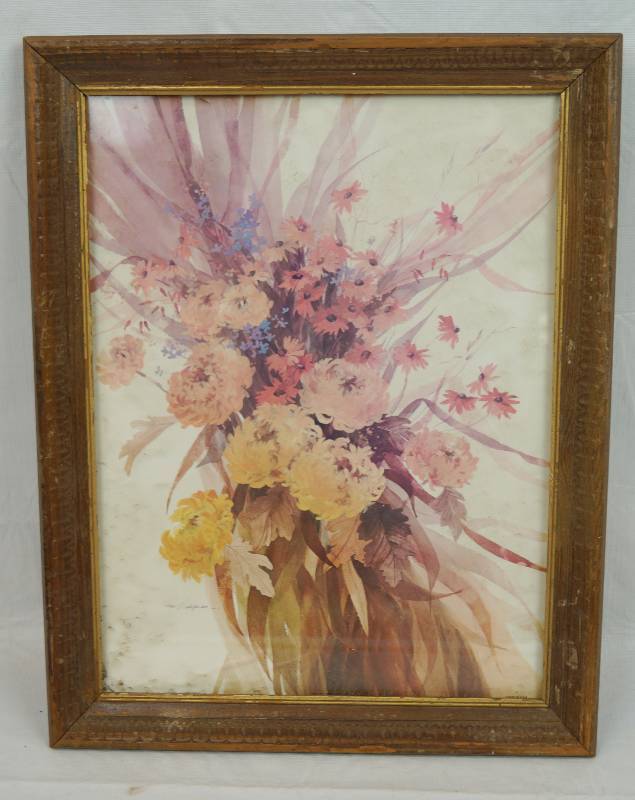 lot 3402 image: Neat Framed Floral Print by Fran Wohefelder - Under glass - Unique Style