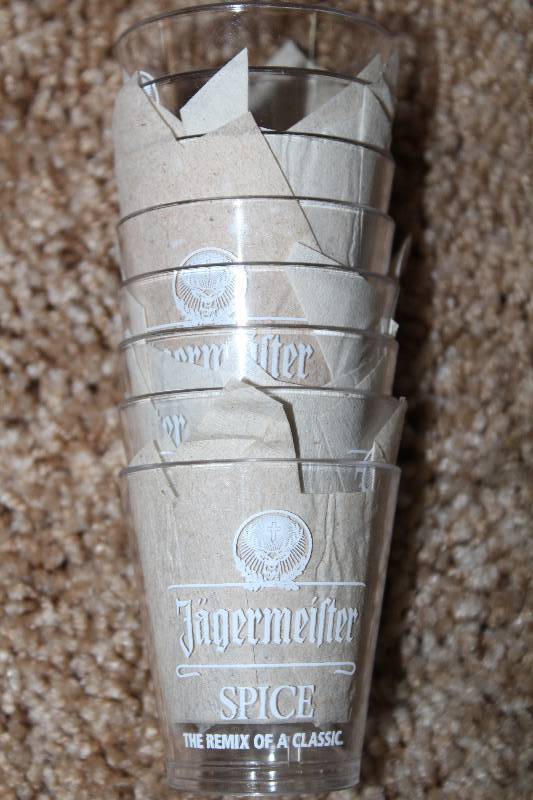 lot 9131 image: Lot of 8 Plastic Jagermeister Spice Shot Glasses