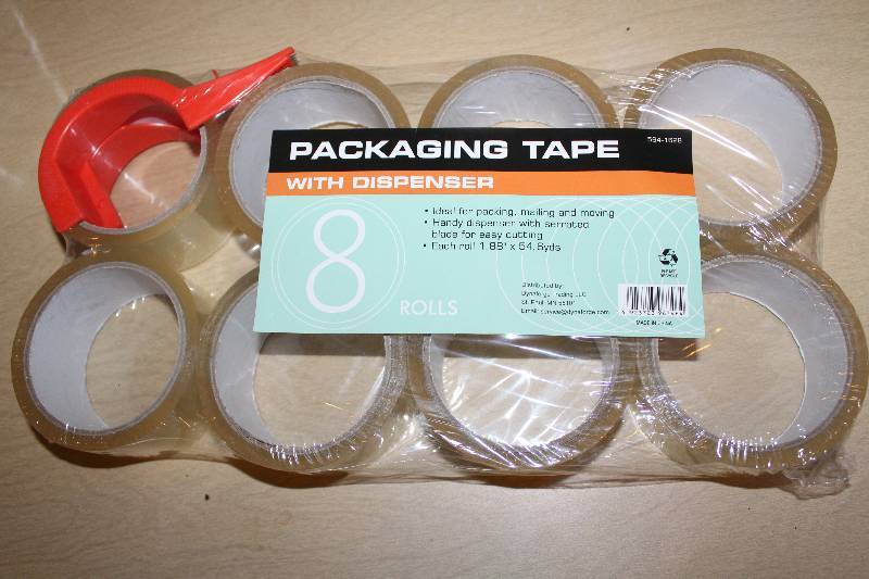 lot 9172 image: 8 Pack of Packing Tape - 54.6 Yards per Roll w Dispenser