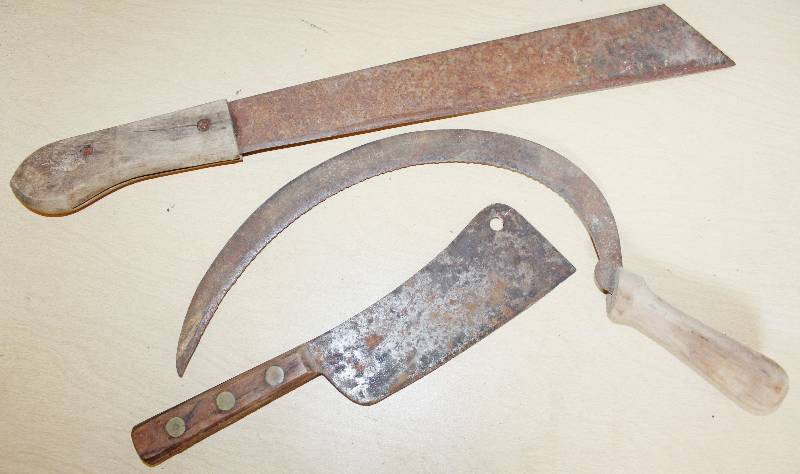 lot 9302 image: Machete, Meat Cleaver and Serrated Corn Knife