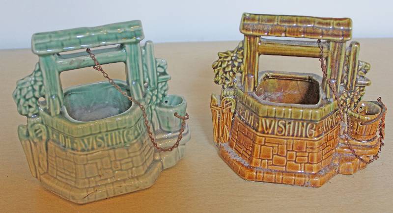 lot 9308 image: Lot of 2 McCoy Wishing Well Planters - See Photos for Details