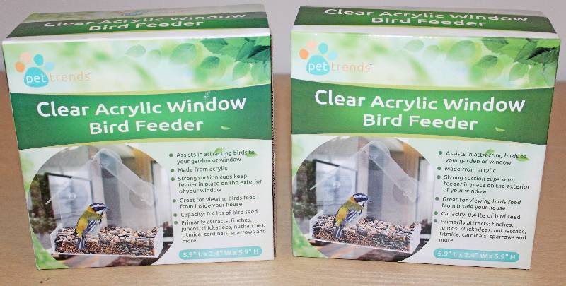 lot 9368 image: Two Clear Acrylic Window Bird Feeders