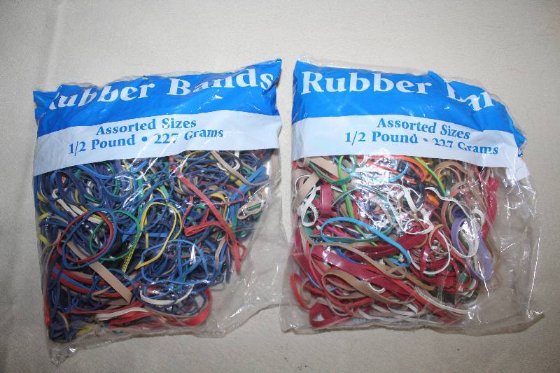 lot 9402 image: Lot of 2, 12 pound bags of Assorted Rubber Bands