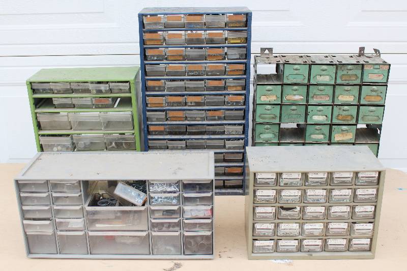 lot 9444 image: Lot of 5 Small Parts Cabinets and Contents