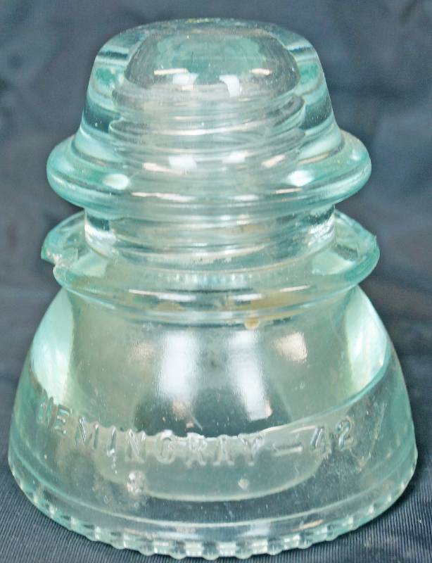 lot 1029 image: Green Glass Power Line Insulator - Hemingray - Vintage 42  0