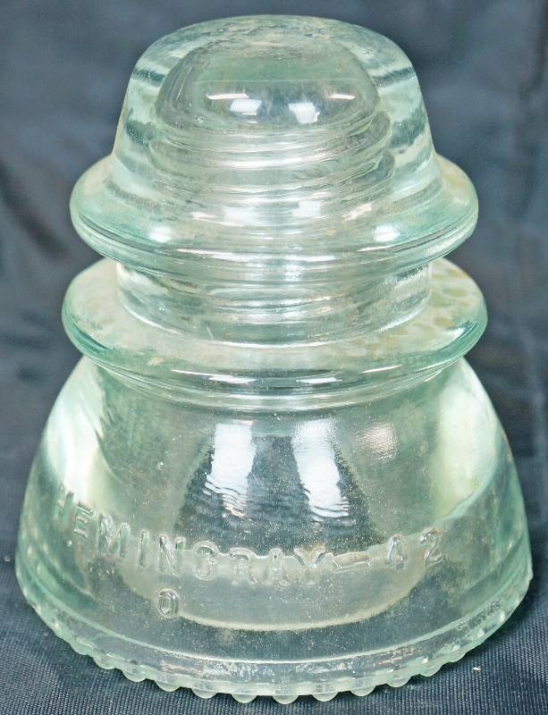 lot 1031 image: Light Green Glass Power Line Insulator - Hemingray - Vintage 42  0