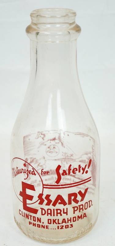 lot 1106 image: Essary Dairy Prod. Milk Bottle - Glass - Print is in nice condition