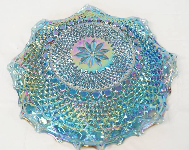 lot 1124 image: Carnival Glass - Iridescent Blue and Purple Glass Bowl - Gorgeous - See Photos for Details
