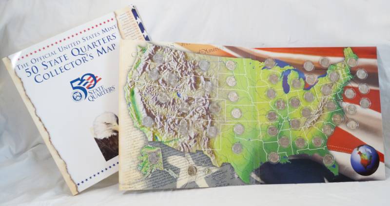lot 1225 image: Official US Mint 50 State Quarters Collectors Map - Sealed w 50 quarters