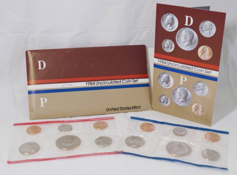 lot 1227 image: 1984 - Uncirculated Coin Set US Mint - D & P Mint Marks - Sealed - with Original Envelope w papers