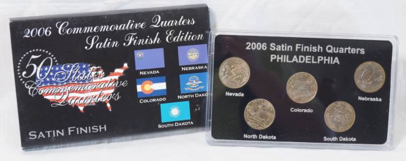 lot 1243 image: 2006 Commemorative Quarters - Philadelphia - Satin Finish Edition  - Sealed Case - Nevada, Colorado, Nebraska, North Dakota, South Dakota - COOL