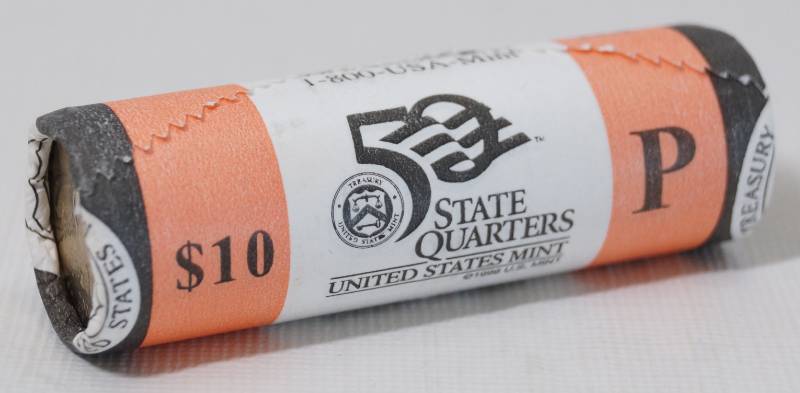 lot 1346 image: $10 Roll of United States Mint 50 State Quarters - Both Ends Show Kansas Buffalo - Roll Marked KS - P Philadelphia