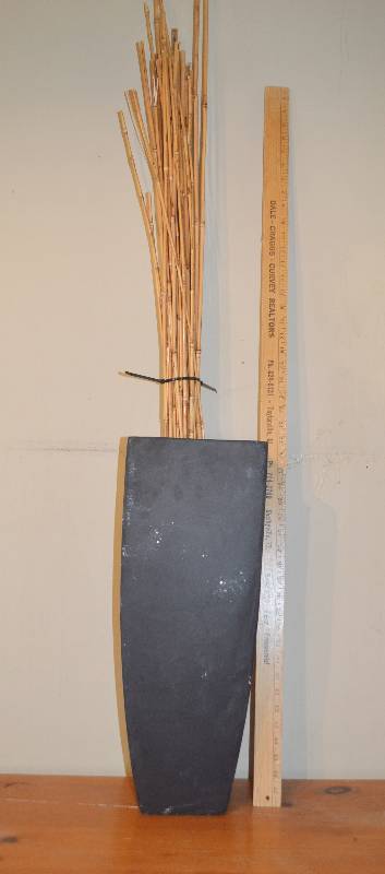 lot 4002 image: Black Planter Decor with bamboo sticks 8x8x22.5