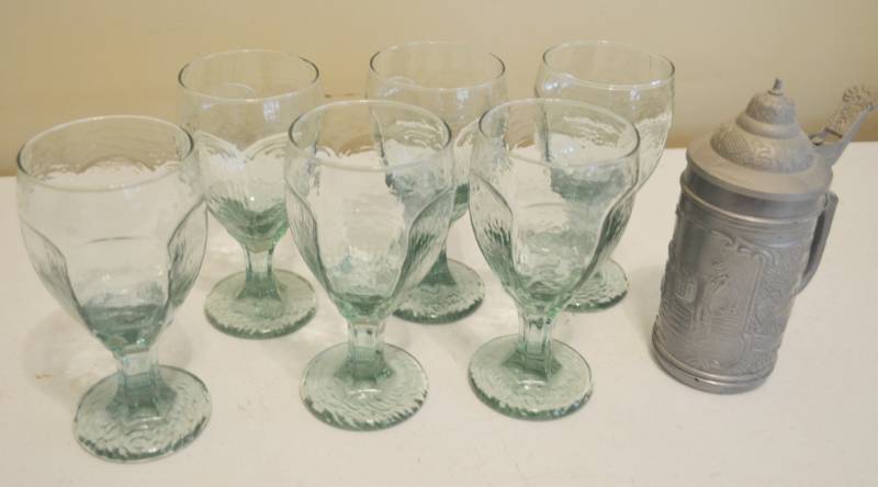 lot 4091 image: Set of 6 Wine glasses and Beer Stein