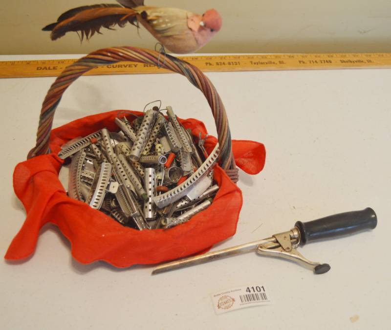 lot 4101 image: Basket of Antique PermHair Tools